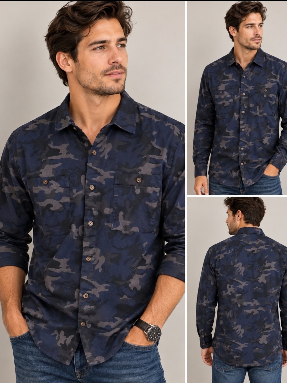 Psycho Bunny Men's Navy & Gray Camo Shirt Jacket